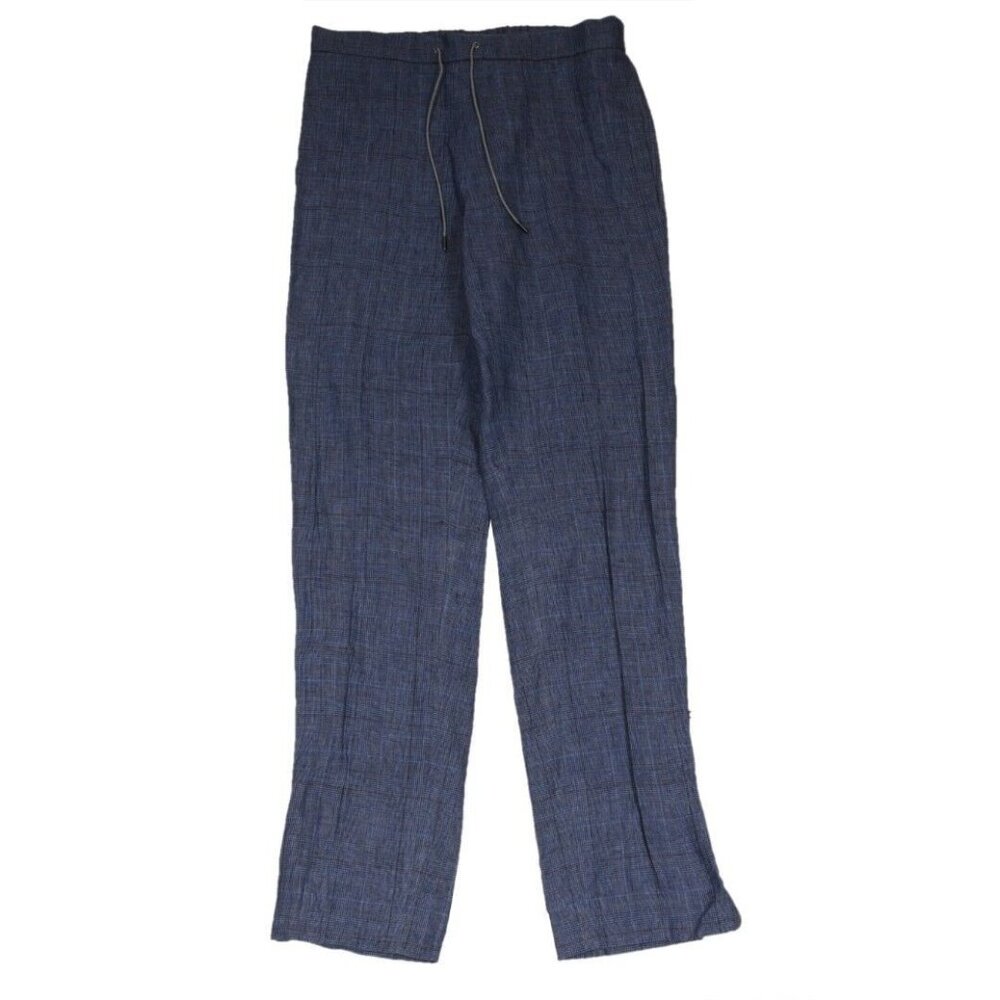 Fabiana Filippi Womens Plaid Pants Small IT 42 Blue Linen Drawstring Trousers
